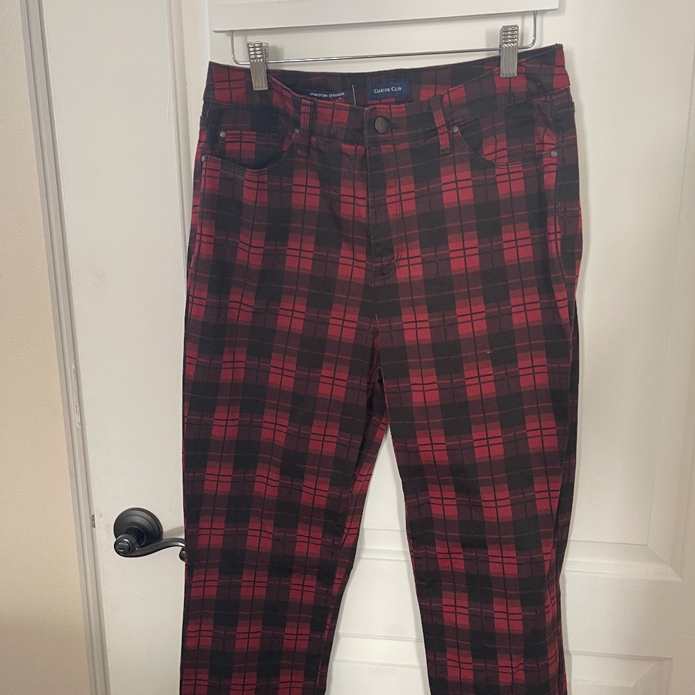 charter club womens pants 12 red/black checks